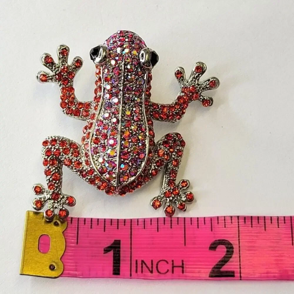 Red Rhinestone Frog Brooch - Picture 8 of 11